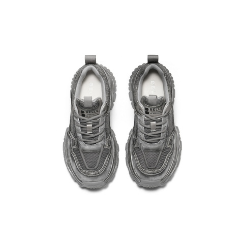 百丽时尚拼接网面水钻老爹鞋女2025秋新厚底增高休闲鞋B2927CM5