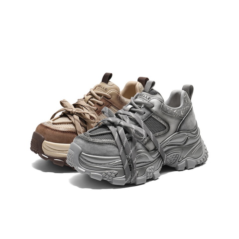 百丽时尚拼接网面水钻老爹鞋女2025秋新厚底增高休闲鞋B2927CM5