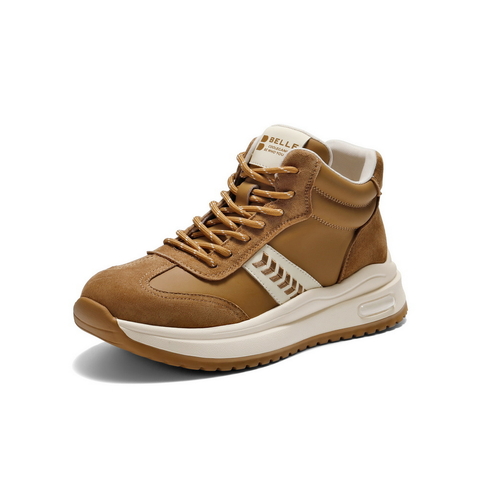 百丽拼接高帮鞋休闲鞋女2025冬新商场同款加绒厚底休闲鞋E5V1DDD5