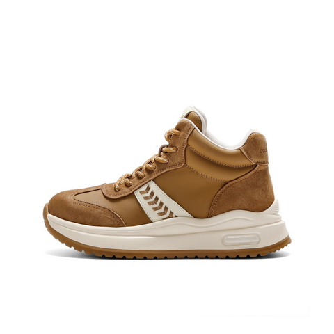 百丽拼接高帮鞋休闲鞋女2025冬新商场同款加绒厚底休闲鞋E5V1DDD5