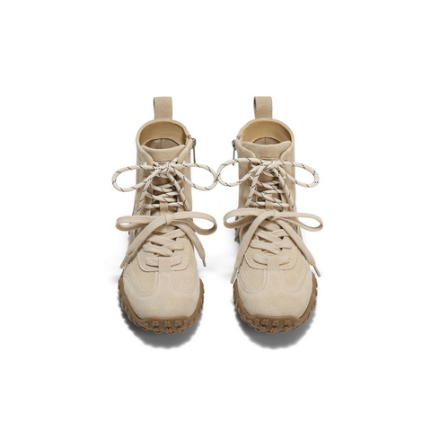 百丽复古双鞋带休闲靴女2025冬新内增高高帮休闲鞋B2835DD5