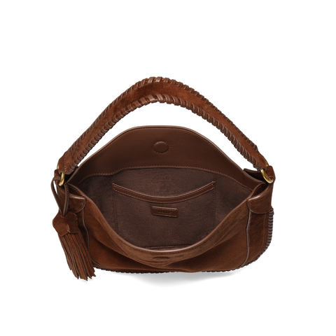 百丽包女25冬商场同款波嬉风牛绒磨砂流苏斜挎腋下包小号F3035DX5