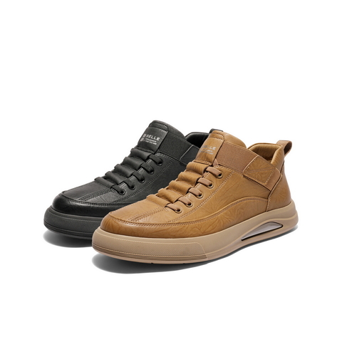 百丽高帮休闲工装鞋男2025新款冬季厚底压花套脚舒适板鞋L6012DM5