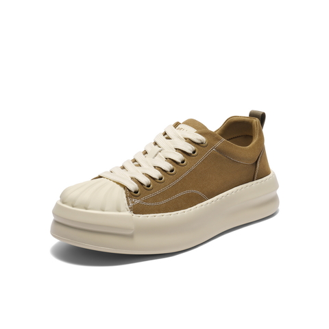 百丽贝壳头厚底板鞋男2025新款秋季时尚简约休闲帆布鞋A2128CM5