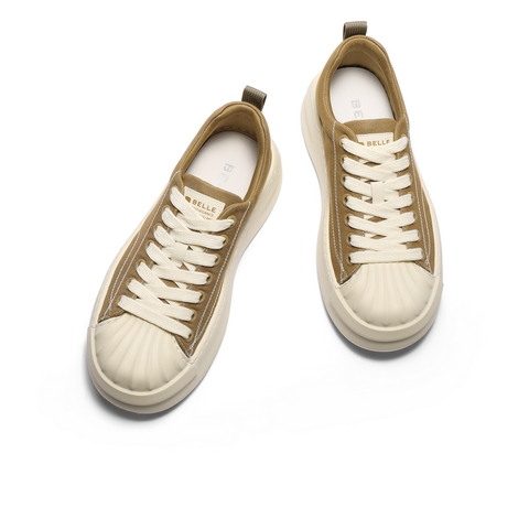 百丽贝壳头厚底板鞋男2025新款秋季时尚简约休闲帆布鞋A2128CM5