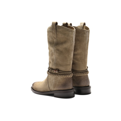 百丽复古时尚时装靴女2025冬新商场同款串珠绑带西部靴3QFC6DZ5