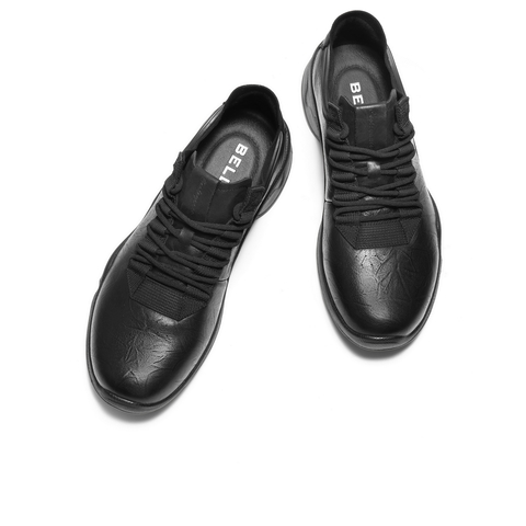 百丽厚底增高健步鞋男2025新款秋抓纹牛皮户外休闲运动鞋A2215CM5