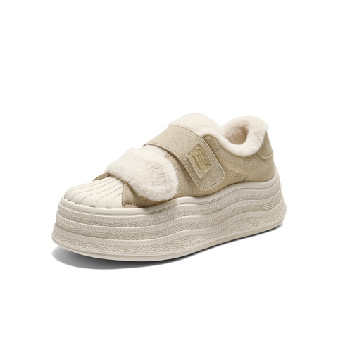 百丽魔术贴毛毛鞋女2025冬新商场同款波浪厚底增高休闲鞋E4J1DDM5