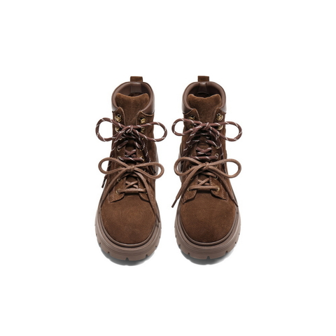 百丽双鞋带工装靴女2025冬新商场同款粗跟增高休闲短靴E4W2DDD5