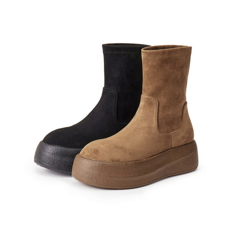 百丽简约复古绒面感弹力靴女2025冬新厚底增高弹力短靴B2821DZ5