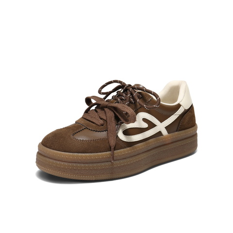 百丽时尚爱心撞色德训鞋女2025秋新厚底增高双鞋带休闲鞋B2928CM5