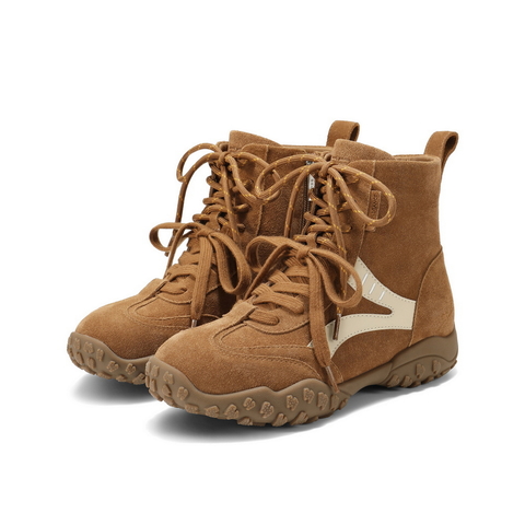 百丽复古双鞋带休闲靴女2025冬新内增高高帮休闲鞋B2835DD5