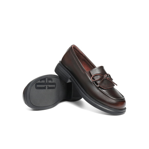 百丽复古蝴蝶结乐福鞋女2025秋新商场同款真皮便士乐福鞋E8L1DCA5