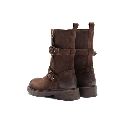 百丽复古潮流马丁靴女2025冬新商场同款按扣休闲短靴E7Z1DDZ5