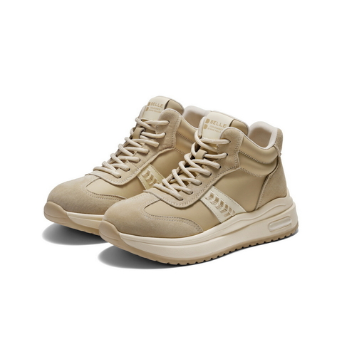 百丽拼接高帮鞋休闲鞋女2025冬新商场同款加绒厚底休闲鞋E5V1DDD5