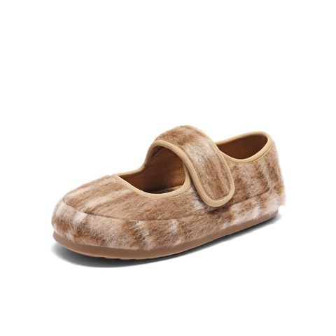 百丽毛毡绒面勃肯鞋女2025秋新平底魔术贴可爱玛丽珍鞋B2700CQ5