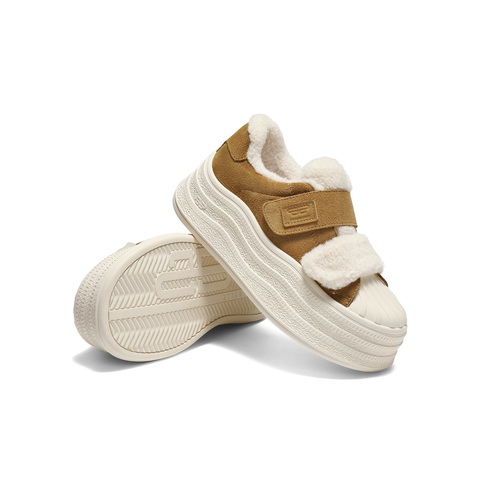 百丽魔术贴毛毛鞋女2025冬新商场同款波浪厚底增高休闲鞋E4J1DDM5