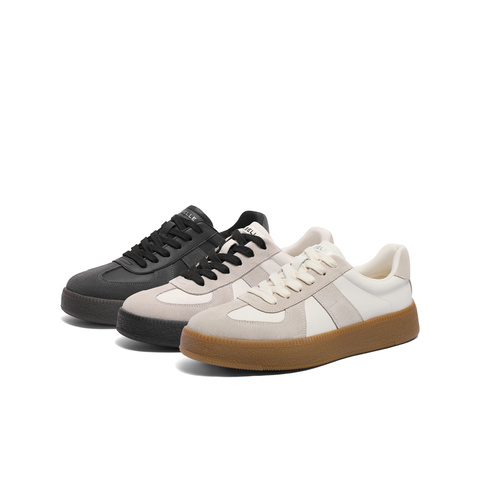 百丽潮搭休闲小白鞋男鞋25秋复古运动德训鞋撞色板鞋加绒A1703CM5