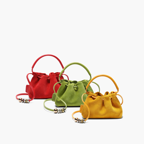 百丽包女25秋复古休闲反绒烧卖包单肩斜挎手提mini包F9963CX5