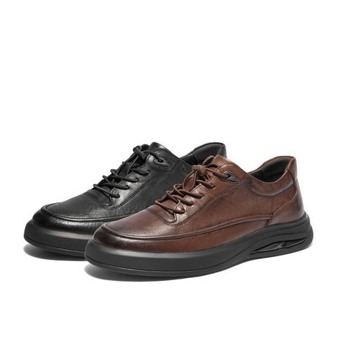 百丽舒适厚底休闲鞋男鞋2025冬新牛皮革户外运动板鞋A1685DM5