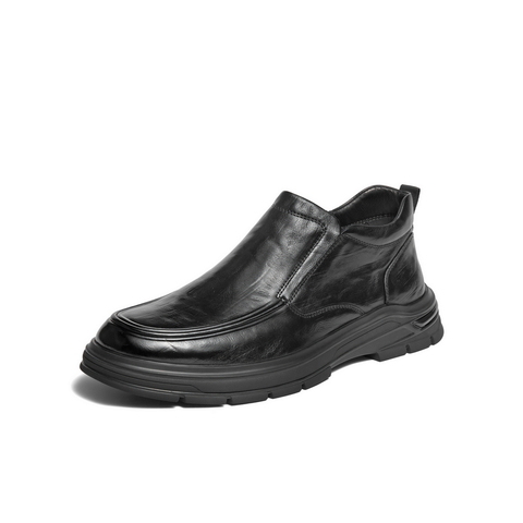 百丽高帮休闲皮鞋男2025新冬商场款牛皮厚底商务短靴加绒8VY02DD5