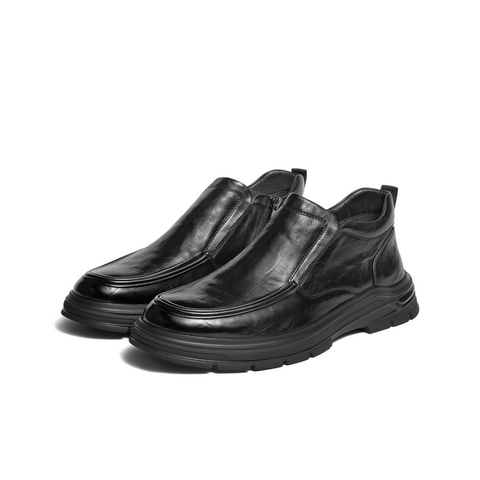 百丽高帮休闲皮鞋男2025新冬商场款牛皮厚底商务短靴加绒8VY02DD5