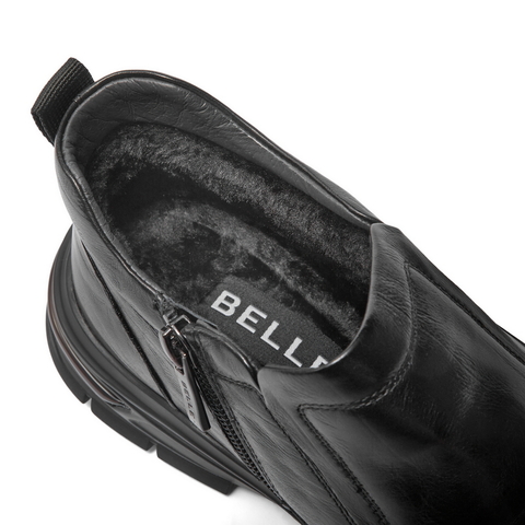 百丽高帮休闲皮鞋男2025新冬商场款牛皮厚底商务短靴加绒8VY02DD5