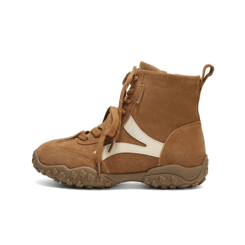 百丽复古双鞋带休闲靴女2025冬新内增高高帮休闲鞋B2835DD5