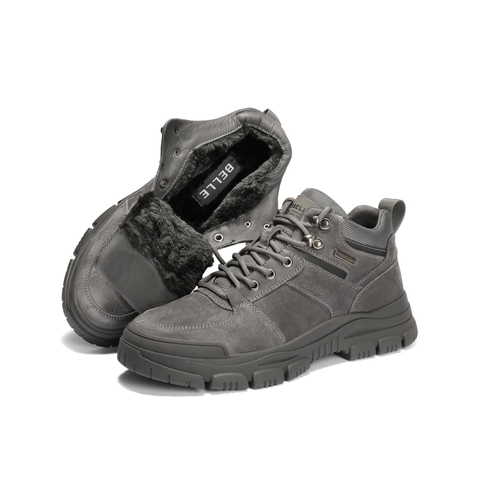 百丽户外休闲工装靴男靴2025新款冬季厚底马丁靴短靴加绒A2229DD5