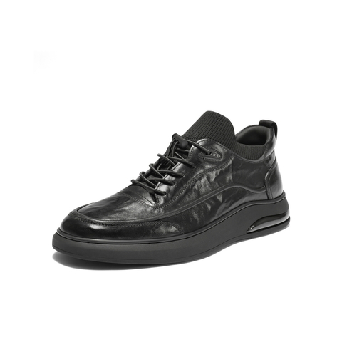 百丽高帮休闲皮鞋男2025新款冬季牛皮革厚底商务运动板鞋A2191DM5