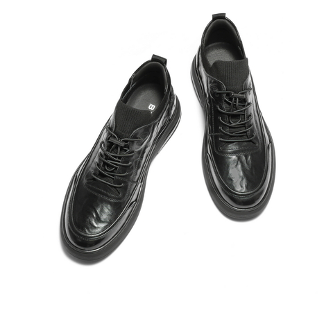 百丽高帮休闲皮鞋男2025新款冬季牛皮革厚底商务运动板鞋A2191DM5