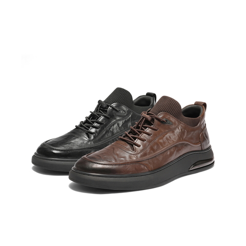 百丽高帮休闲皮鞋男2025新款冬季牛皮革厚底商务运动板鞋A2191DM5