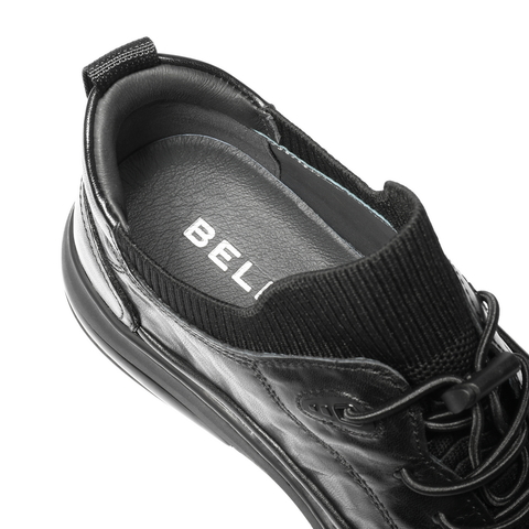 百丽高帮休闲皮鞋男2025新款冬季牛皮革厚底商务运动板鞋A2191DM5