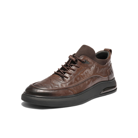 百丽高帮休闲皮鞋男2025新款冬季牛皮革厚底商务运动板鞋A2191DM5