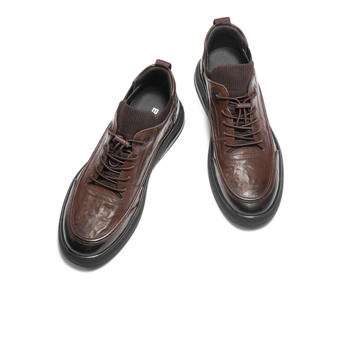 百丽高帮休闲皮鞋男2025新款冬季牛皮革厚底商务运动板鞋A2191DM5