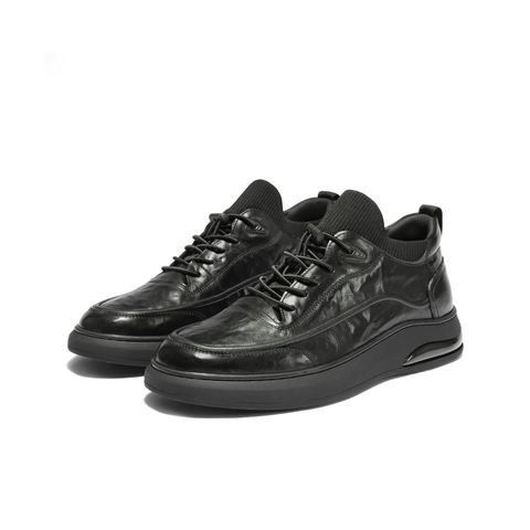 百丽高帮休闲皮鞋男2025新冬牛皮革厚底商务运动板鞋加绒A2191DM5