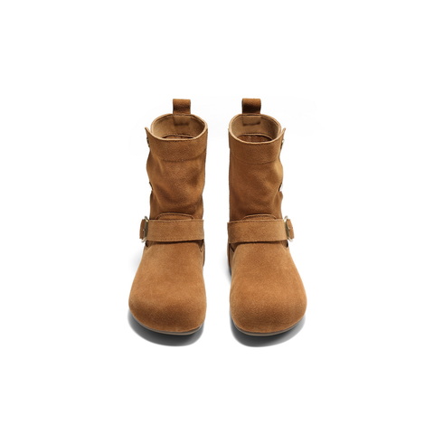 百丽复古绒面时装靴女2025冬新商场同款内增高时尚西部靴E7X1DDZ5