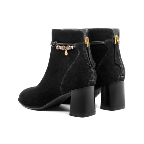 百丽简约优雅时装靴女2025冬新商场同款真皮粗跟气质短靴E8K1DDD5