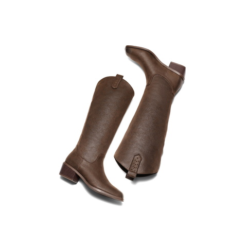 百丽V口显瘦时装靴女2025冬新商场同款粗跟增高西部靴E8F1DDC5