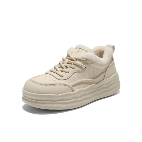 百丽简约百搭高帮板鞋女2025冬新商场同款加绒厚底板鞋E6J1DDM5