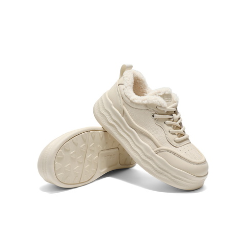 百丽简约百搭高帮板鞋女2025冬新商场同款加绒厚底板鞋E6J1DDM5