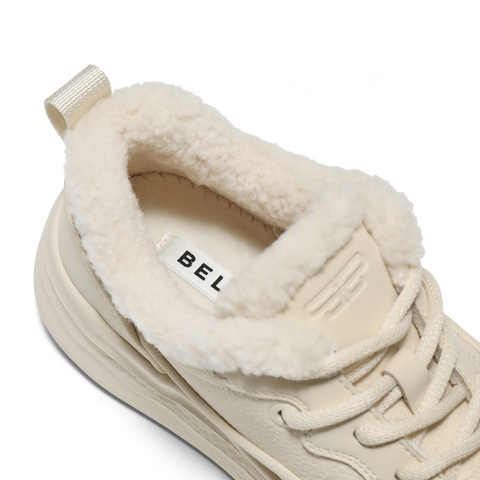 百丽简约百搭高帮板鞋女2025冬新商场同款加绒厚底板鞋E6J1DDM5