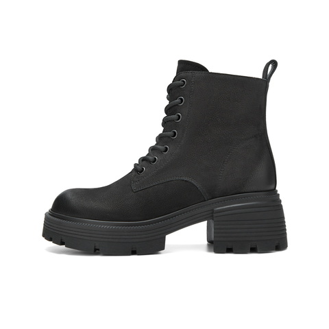 百丽复古户外风马丁靴女2025冬新商场同款擦色真皮短靴E8V1DDD5