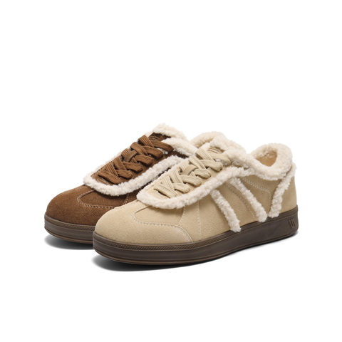 百丽复古绒绒毛边毛毛鞋女2025冬新加绒保暖休闲鞋B2841DM5