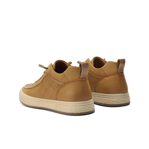 百丽时尚休闲高帮板鞋男鞋2025新款冬季牛皮革印花工装鞋A2188DM5