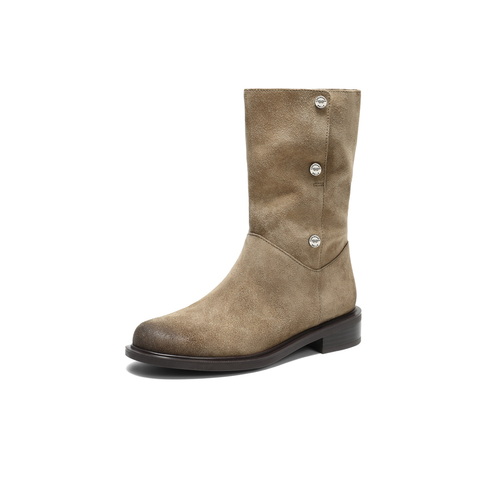 百丽复古两穿时装靴女2025冬新商场同款廓形显瘦西部靴3QF66DS5