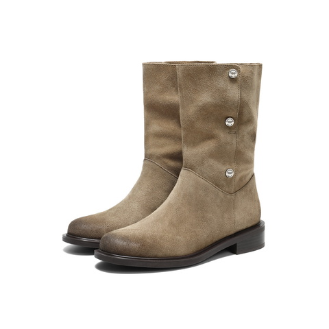 百丽复古两穿时装靴女2025冬新商场同款廓形显瘦西部靴3QF66DS5