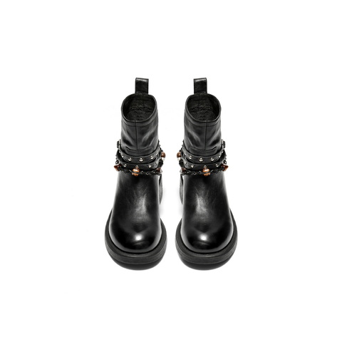 百丽民族风串珠时装靴女2025冬新商场同款真皮厚底短靴F2L1DDD5