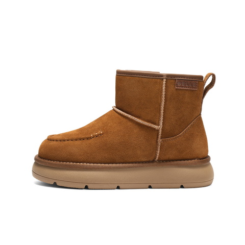 百丽复古雪地靴女2025冬新商场同款舒适保暖休闲短靴E8C1DDD5