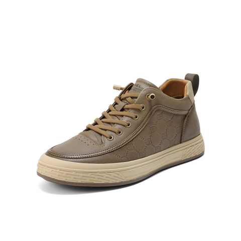 百丽时尚休闲高帮板鞋男鞋2025新款冬季牛皮革印花工装鞋A2188DM5